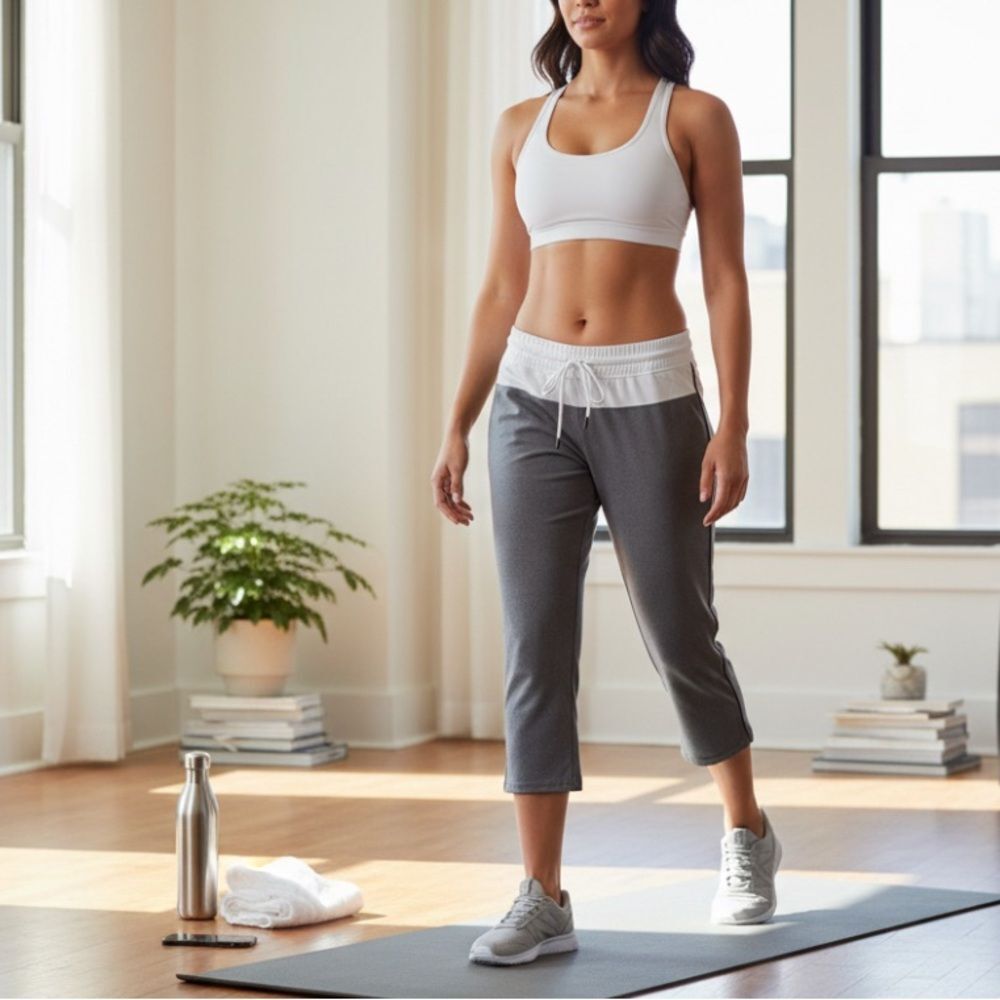 Fabletics Gray Jogger Pants White Stripe Drawstring Size L